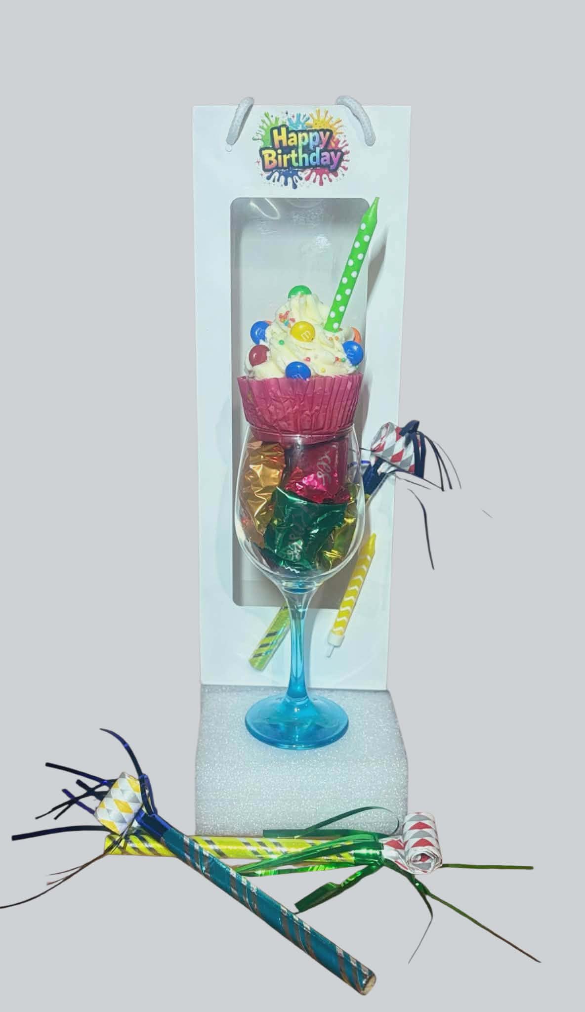 Happy Birthday Celebration Cupcake Glass