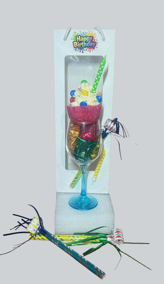 Happy Birthday Celebration Cupcake Glass