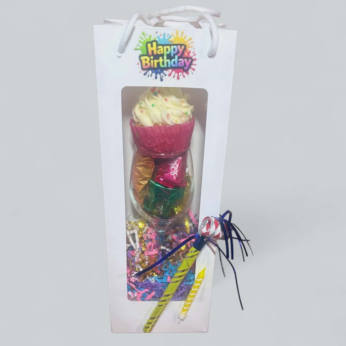 Happy Birthday Celebration Cupcake Glass